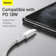 Кабель Baseus High Density Braided Fast Charging Data Cable Type-C to Lightning PD 20W 2m Белый