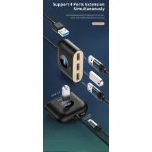 USB-хаб Baseus 5in1 Square Round HUB Adapter Type-A to USB3.0, USB2.0*3, Micro USB кабель 1м Чорний