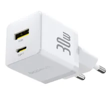 Мережевий зарядний пристрій Baseus Palm Fast Charger QC3.0+PD3.0 30W USB+Type-C 3A + Кабель Type-C to Type-C 60W 20V/3A 1м Білий