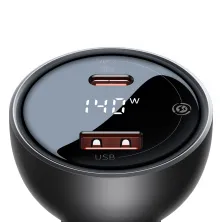 Автомобільний зарядний пристрій Baseus Digital Display PD 3.1 Dual Fast Charger Car Charger 140W USB+Type-C + Кабель Type-C to Type-C 240W 1м Чорний