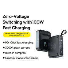 Пускозарядное устройство Бустер Baseus Super Energy Ultra Car Jamp Starter 3in1 12V 26800mAh 3000A с функцией Павербанка 100W 20V/5A и LED фонарика Черный
