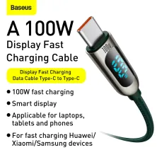 Кабель Baseus Display Series Fast Charging Data Cable Type-C to Type-C 100W 20V 5A 1m Зелений