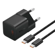 Сетевое зарядное устройство Baseus GaN5 Mini Fast Charger 1C PD3.0 20W Type-C 3A + кабель Baseus Type-C to Type-C 100W 20V/5A 1м Черный