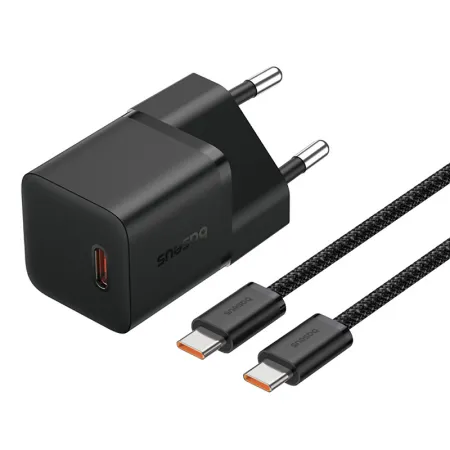 Сетевое зарядное устройство Baseus GaN5 Mini Fast Charger 1C PD3.0 20W Type-C 3A + кабель Baseus Type-C to Type-C 100W 20V/5A 1м Черный