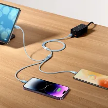Кабель Baseus StarSpeed 3-in-1 Fast Charging Data Cable USB to Lightning+Type-C+MicroUSB 3.5А 1.2m Блакитний