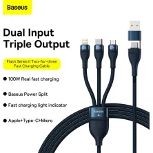 Кабель Baseus Flash Series 2 3-in-2 Fast Charging Data Cable  USB+Type-C to Lightning+Type-C+MicroUSB 100W 1.2m Синий