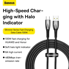 Кабель Baseus Glimmer Series Fast Charging Data Cable USB to Type-C 100W 20V 5A 2m Чорний