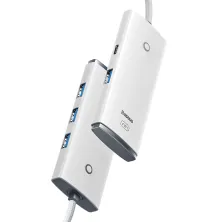 USB-хаб Baseus 4in1 Lite Series 4-Port Type-C HUB Adapter Type-C to USB3.0*4 кабель 2м Білий