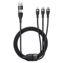 Кабель Baseus Flash Series 3 3-in-2 Fast Charging Data Cable  USB+Type-C to Lightning+Type-C+Type-C 100W 1.5m Чорний