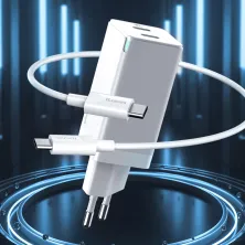 Мережевий зарядний пристрій Baseus GaN Mini PD3.0 45W 2Type-C 3A + кабель Baseus Type-C to Type-C 60W 20V/3A 1м Білий