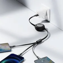 Кабель Baseus Bright Mirror Retractable 3-in-1 Fast Charging Data Cable USB to Lightning+Type-C+MicroUSB 66W 1.2m Черный