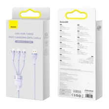 Кабель Baseus Flash Series 2 3-in-1 Fast Charging Data Cable USB to Lightning+Type-C+MicroUSB 66W 1.2m Фиолетовый