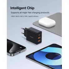 Мережевий зарядний пристрій Baseus Cube Fast Charger QC3.0+PD3.0 30W 2USB+Type-C 3A Чорний