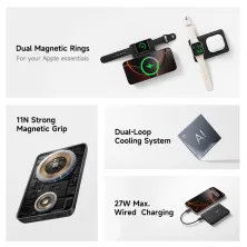 УМБ Baseus EnerFill FT11 Qi Magnetic 10000mAh 27W с зарядкой для Apple Watch и функцией MagSafe и Qi 15W Черный