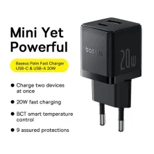 Мережевий зарядний пристрій Baseus Palm Fast Charger QC3.0+PD3.0 20W USB+Type-C 3A Чорний