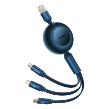 Кабель Baseus Bright Mirror 2 Series Retractable 3-in-1 Fast Charging Data Cable USB to Lightning+Type-C+MicroUSB 66W 1.1m Синий