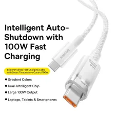 Кабель Baseus Explorer Series with Smart Temperature Control Fast Charging Data Cable Type-C to Type-C 100W 20V 5A 2m Белый