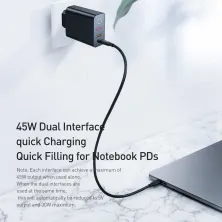 Сетевое зарядное устройство Baseus Speed PPS Intelligent Power-off QC4.0+PD3.0 45W USB+Type-C 6A Черный