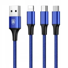 Кабель Baseus Rapid Series Cable 3-in-1 Fast Charging Data Cable USB to Lightning+Type-C+MicroUSB 3А 1.2m Синій