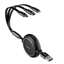 Кабель Baseus Golden Loop Series Retractable 3-in-1 Elastic Data Cable USB to Lightning+Type-C+MicroUSB 3.5А 1.2m Чорний
