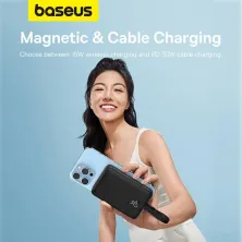 УМБ Baseus Magnetic Mini Wireless Fast Charge 10000mAh 20W 2.4A QC3.0+PD3.0 з функцією MagSafe та Qi 15W і iP 20W кабелем Чорний