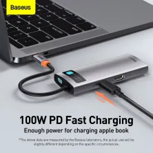 USB-хаб Baseus 5in1 Metal Gleam 5-Port Type-C HUB Adapter Type-C to USB3.0*3, Type-C*1, 4KHDMI Сірий