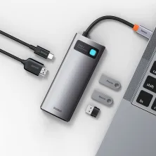 USB-хаб Baseus 5in1 Metal Gleam 5-Port Type-C HUB Adapter Type-C to USB3.0*3, Type-C*1, 4KHDMI Сірий