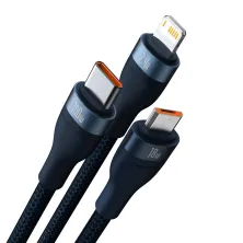 Кабель Baseus Flash Series 2 3-in-1 Fast Charging Data Cable USB to Lightning+Type-C+MicroUSB 100W 1.2m Синій