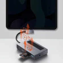 USB-хаб Baseus 6in1 Magic Multifunctional Type-C with a Retractable Clip Type-C to USB3.0, Type-C, 4KHDMI, AUX, TF, SD Сірий