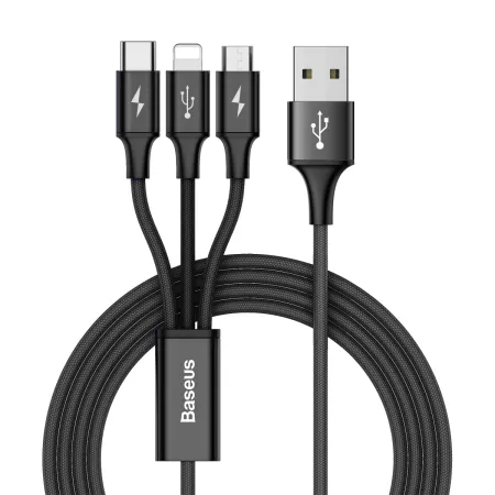 Кабель Baseus Rapid Series Cable 3-in-1 Fast Charging Data Cable USB to Lightning+Type-C+MicroUSB 3А 1.2m Чорний