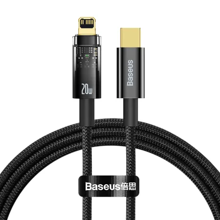 Кабель Baseus Explorer Series Auto Power-Off Fast Charging Data Cable Type-C to Lightning PD 20W 1m Чорний