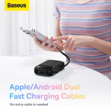 УМБ Baseus Qpow2 Dual-Cable 20000mAh 22.5W 2.4A з технологією QC3.0+PD3.0 та iP 20W+Type-C 22.5W кабелем Чорний
