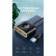 USB-хаб Baseus 5in1 Square Round HUB Adapter Type-A to USB3.0, USB2.0*3, Micro USB кабель 1м Чорний