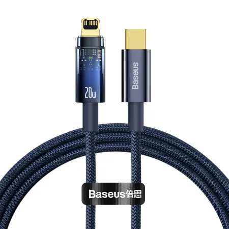 Кабель Baseus Explorer Series Auto Power-Off Fast Charging Data Cable Type-C to Lightning PD 20W 1m Синій