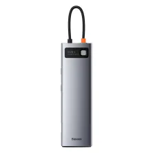 USB-хаб Baseus 11in1 Metal Gleam 11-Port Type-C HUB Adapter Type-C to USB3.0*3, Type-C(PD)*1, 4KHDMI*2, VGA, RJ45, AUX, TF, SD Сірий