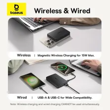 УМБ Baseus Airpow 2 Qi2 Magnetic 10000mAh 22.5W QC3.0+PD3.0 с функцией MagSafe и Qi2 15W Чорний