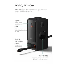 Сетевое зарядное устройство Baseus GaN5 PowerCombo Digital PowerStrip 65W 2AC+USB+Type-C + кабель Baseus Type-C to Type-C 100W 20V/5A 1м Черный