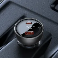 Автомобільний зарядний пристрій Baseus Digital Display PD 3.1 Dual Fast Charger Car Charger 140W USB+Type-C + Кабель Type-C to Type-C 240W 1м Чорний