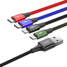Кабель Baseus Fast 4-in-1 Fast Charging Data Cable USB to Lightning+Type-C*2+MicroUSB 3.5А 1.2m Чорний
