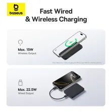 УМБ Baseus EnerFill FM11 Ultra-Mini Magnetic 2in1 10000mAh 22.5W 3A QC3.0+PD3.0 з Бездротовою зарядкою Qi 15W Чорний
