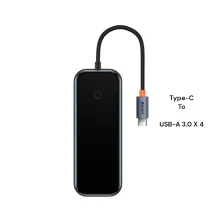 USB-хаб Baseus 4in1 AcmeJoy 4-Port Type-C HUB Adapter Type-C to USB3.0*4, Сірий