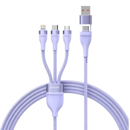 Кабель Baseus Flash Series 2 3-in-2 Fast Charging Data Cable  USB+Type-C to Lightning+Type-C+MicroUSB 100W 1.2m Фіолетовий