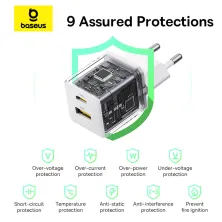 Мережевий зарядний пристрій Baseus Palm Fast Charger QC3.0+PD3.0 30W USB+Type-C 3A + Кабель Type-C to Type-C 60W 20V/3A 1м Білий