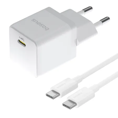 Сетевое зарядное устройство Baseus Palm Fast Charger 1C PD3.0 20W Type-C 3A + Кабель Type-C to Type-C 60W 20V/3A 1м Белый