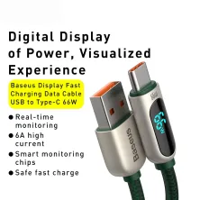 Кабель Baseus Display Series Fast Charging Data Cable USB to Type-C 66W 11V 6A 1m Зелений