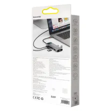 USB-хаб Baseus 9in1 Metal Gleam 9-Port Type-C HUB Adapter Type-C to USB3.0*3, Type-C(PD)*1, 4KHDMI, VGA, RJ45, TF, SD Серый
