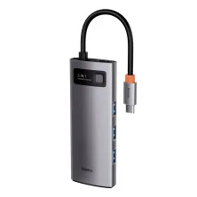 USB-хаб Baseus 5in1 Metal Gleam 5-Port Type-C HUB Adapter Type-C to USB3.0*3, Type-C*1, 4KHDMI Сірий