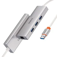 USB-хаб Baseus 4in1 PortalJoy 4-Port Type-A HUB Adapter Type-A to USB3.0*3, RJ45 Сірий