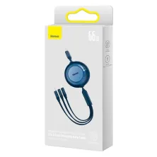 Кабель Baseus Bright Mirror 2 Series Retractable 3-in-1 Fast Charging Data Cable USB to Lightning+Type-C+MicroUSB 66W 1.1m Синий
