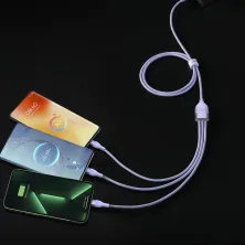 Кабель Baseus Flash Series 2 3-in-2 Fast Charging Data Cable  USB+Type-C to Lightning+Type-C+MicroUSB 100W 1.2m Фіолетовий
